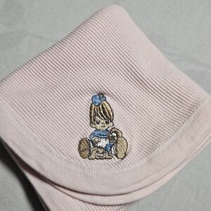 *New*  one of a kind baby blanket app. 30" by 30"  w precious moment embroidered